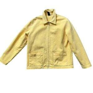 Lands' End Yellow Cotton Canvas Zip-Up Jacket Front Pockets Made in USA